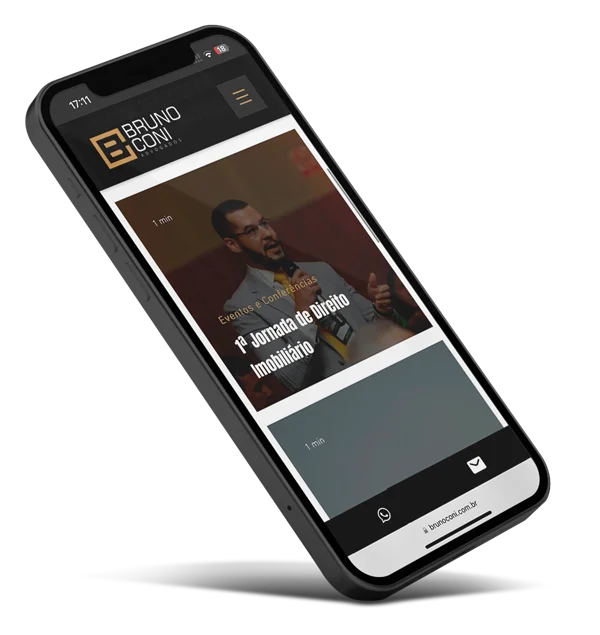 Amostra do Site mobile do escritório de advocacia Bruno Coni, localizado em Salvador, Bahia, Brasil.